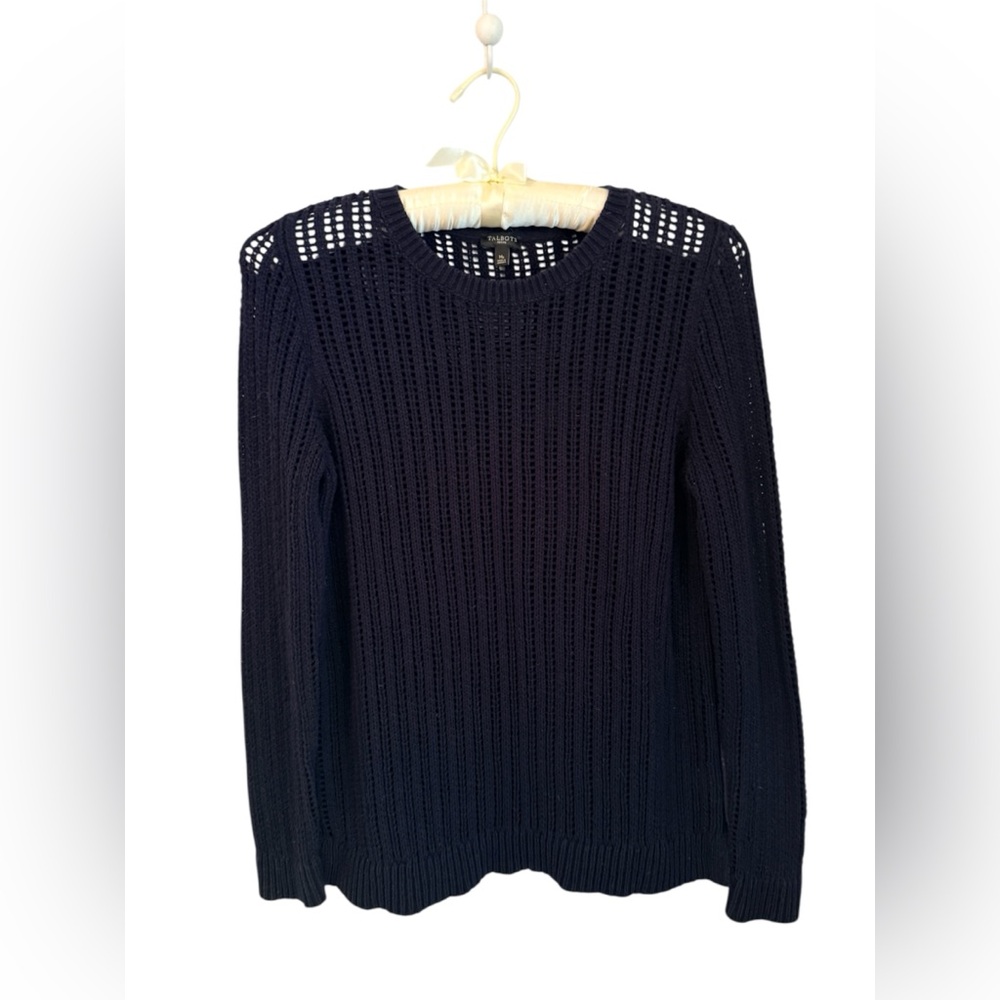Talbots Petite Navy Open Knit Cotton Sweater MP